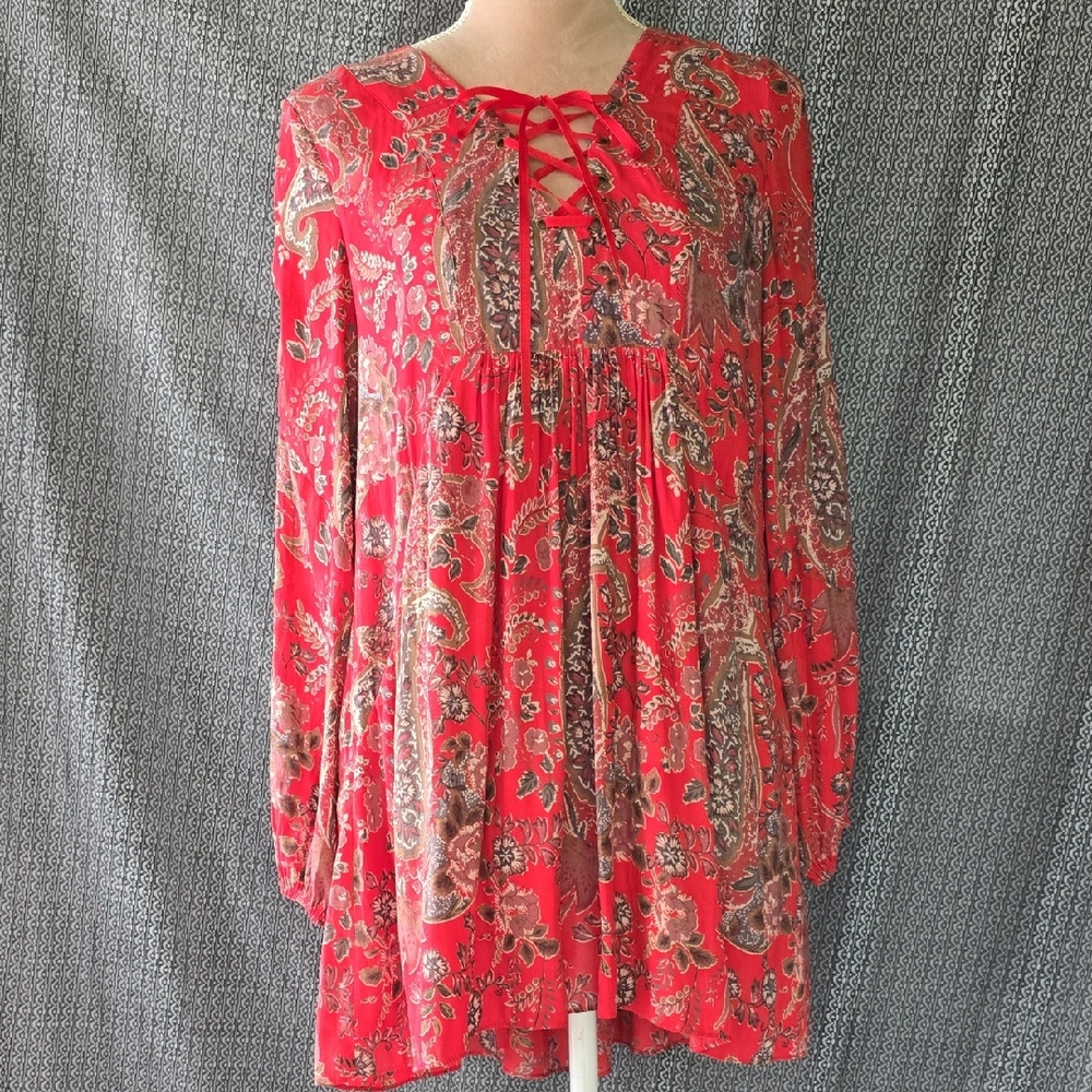 Free People Red Paisley Crochet Dress